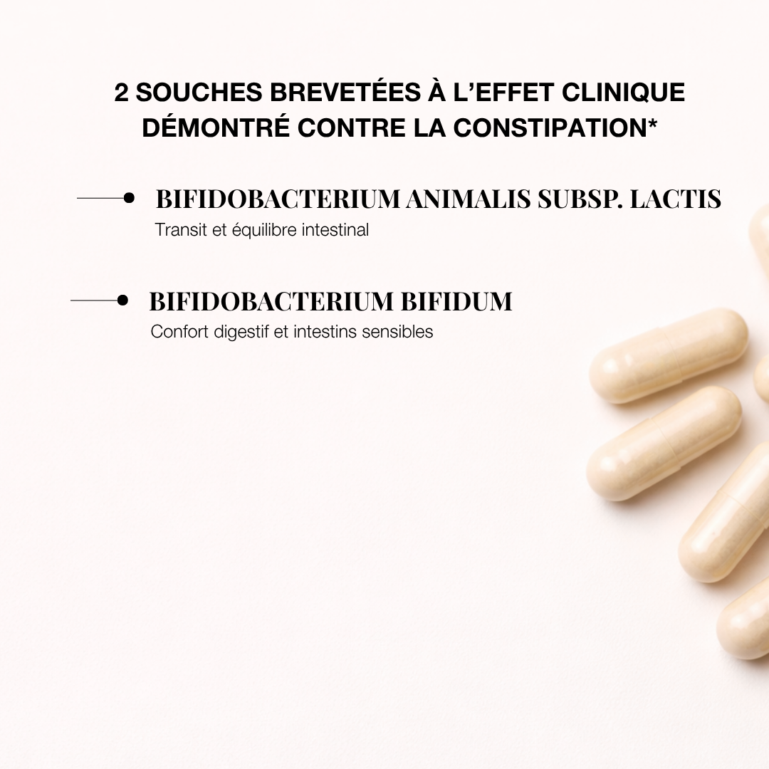 Compléments alimentaires contenant prébiotique et probiotiques pour améliorer le transit intestinal