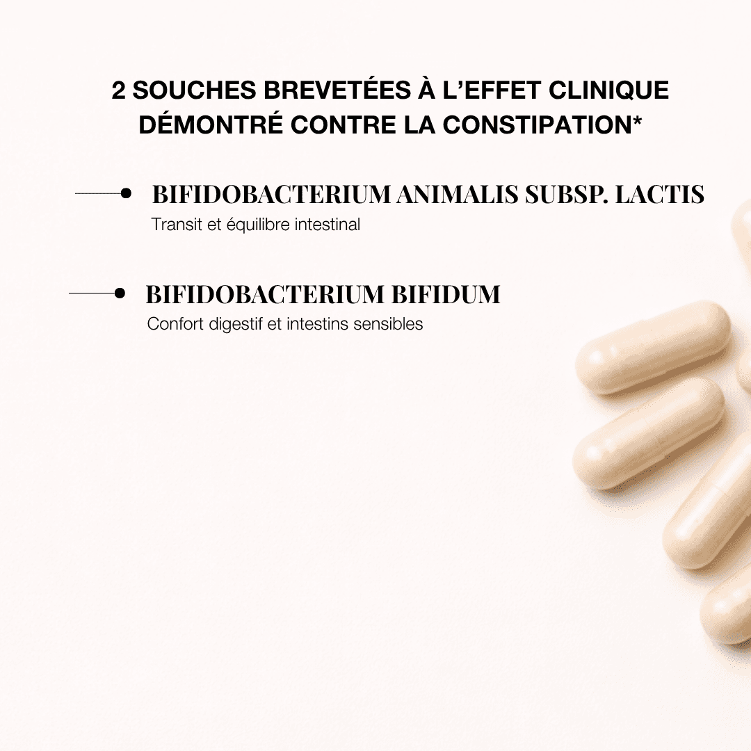 Compléments alimentaires contenant prébiotique et probiotiques pour améliorer le transit intestinal