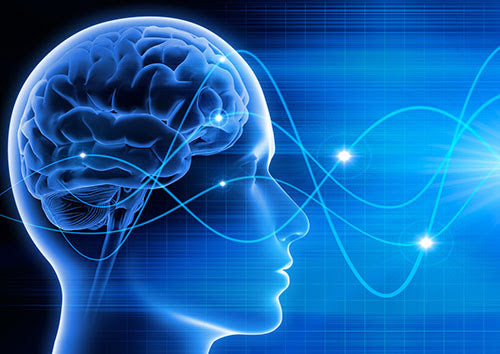 Illustration de l’hypnose dans la prise en charge du Syndrome de l’Intestin Irritable avec un cerveau en bleu