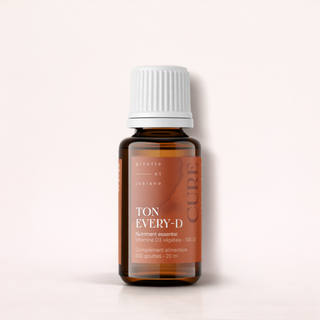 Flacon de vitamine D3 végétale Ton Every-D de 500 UI pour une supplémentation efficace