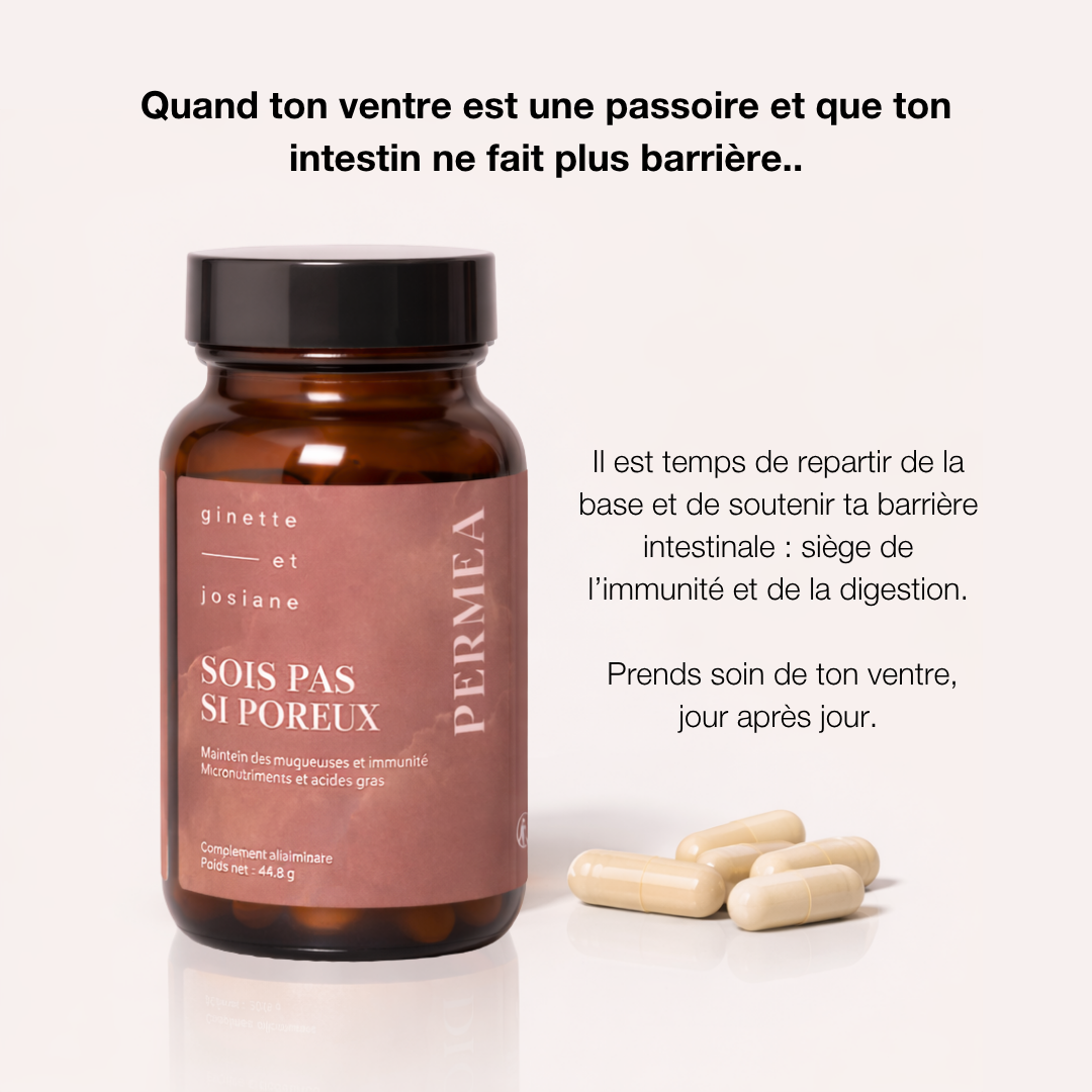 Complément Ginette et Josiane pour la perméabilité intestinale avec gélules et pot en verre