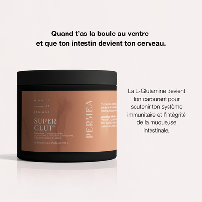 Pot de L-Glutamine Super Glut de Ginette et Josiane pour soutenir le système immunitaire